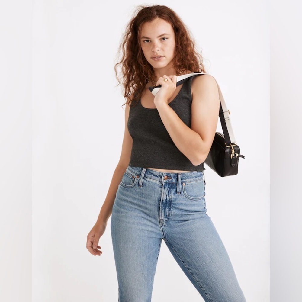 Madewell Charcoal Black Brushed Rib Tank Crop Top Women’s Size XXS